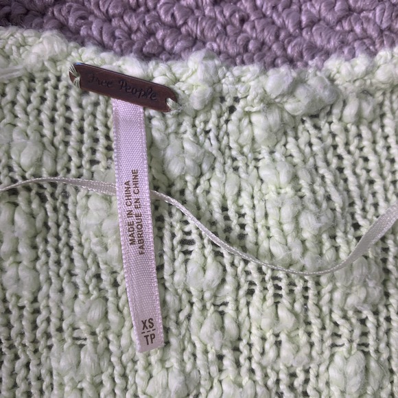 Free People Womens Sweater Size XS Green/White Stripe Popcorn Textured Pullover - Picture 10 of 12